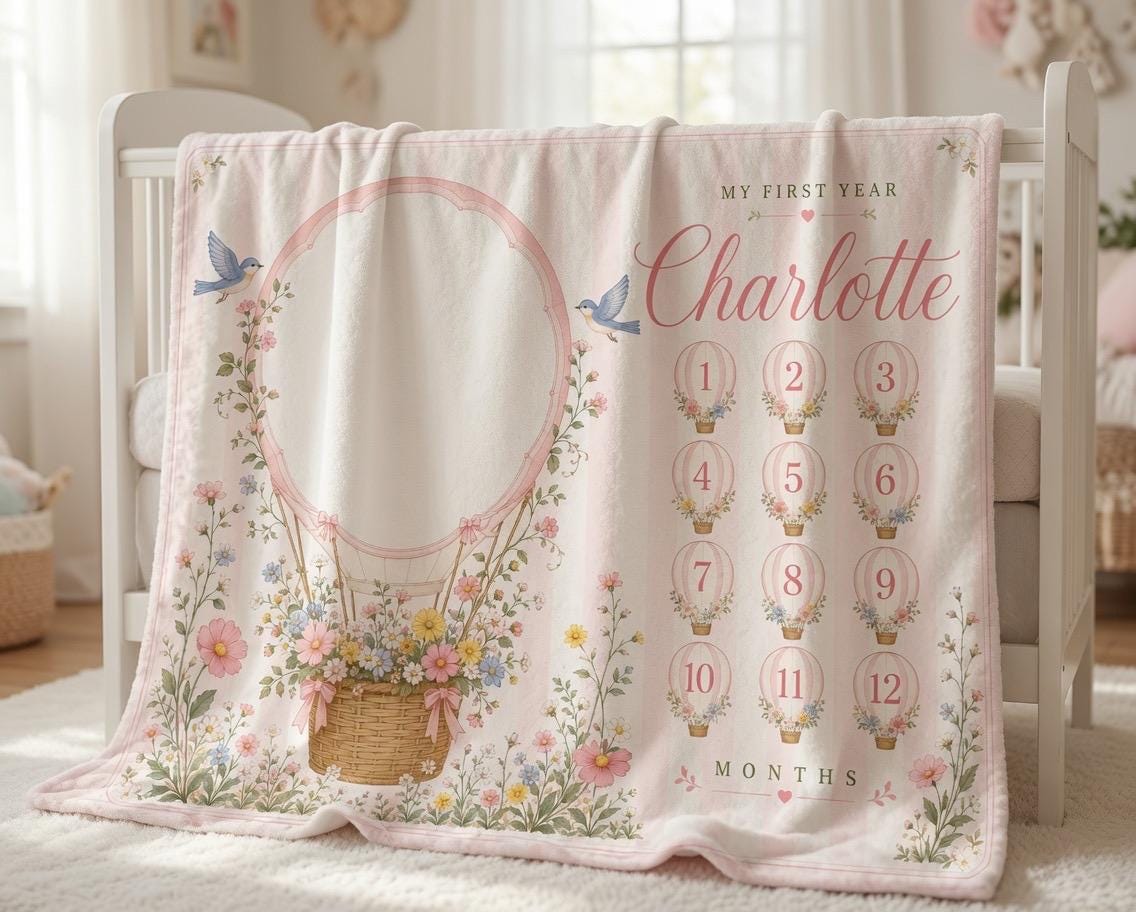 Personalized Strawberry Baby Blanket, Custom Initial Baby Blanket, Pink Monogram Nursery Blanket, Baby Girl Name Blanket, New