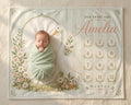 Personalized Goose Milestone Blanket for Baby Girl - Floral Baby Monthly Photo Prop - Custom Name Newborn Growth Tracker