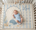 Personalized Whale Baby Milestone Blanket, Ocean Baby Shower Gift, Custom Monthly Milestone Blanket, Under the Sea Baby Boy B