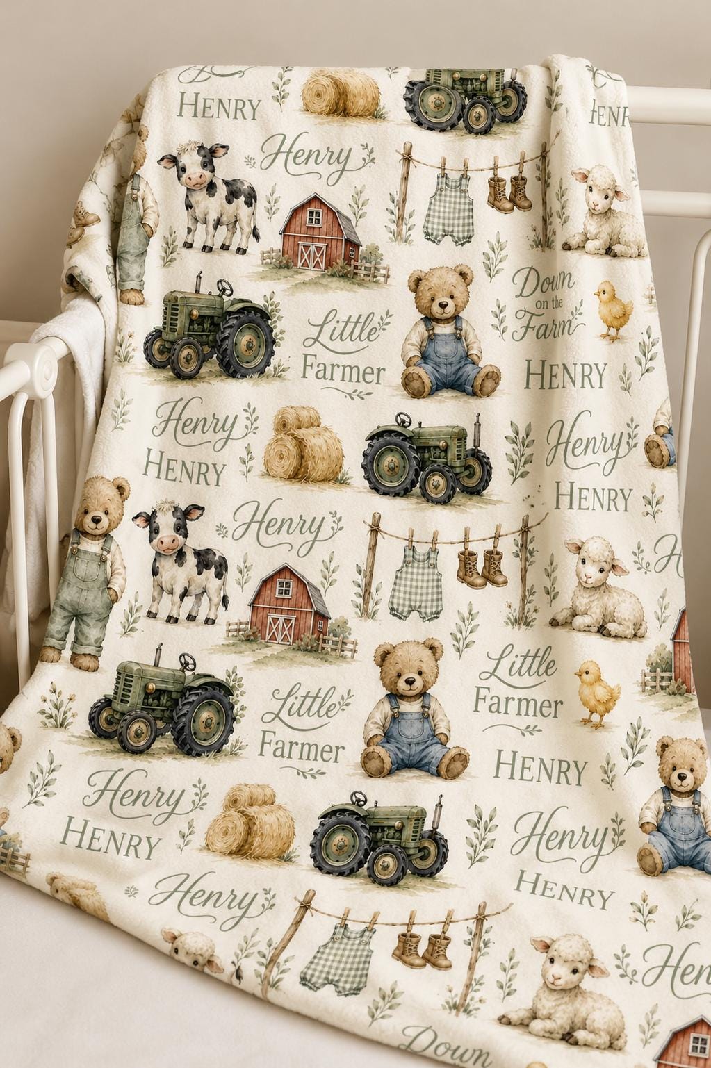 Personalized Farm Baby Blanket, Custom Little Farmer Blanket, Farm Animal Baby Shower Gift, Tractor Teddy Bear Blanket, Perso