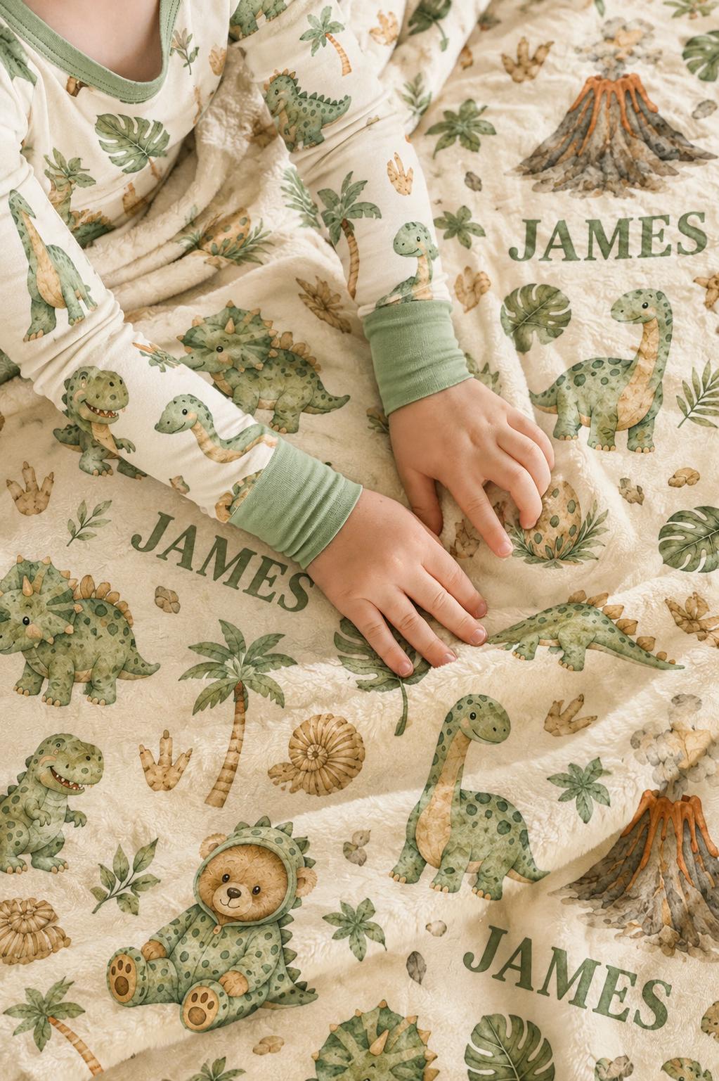 Personalized Dinosaur Baby Blanket, Roarsome Baby Blanket, Custom Baby Boy Name Blanket, Dinosaur Nursery Blanket, Teddy Bear