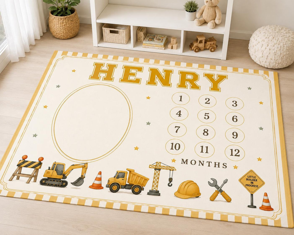 Personalized Construction Milestone Blanket, Baby Monthly Milestone Blanket, Little Builder First Year Blanket, Construction 