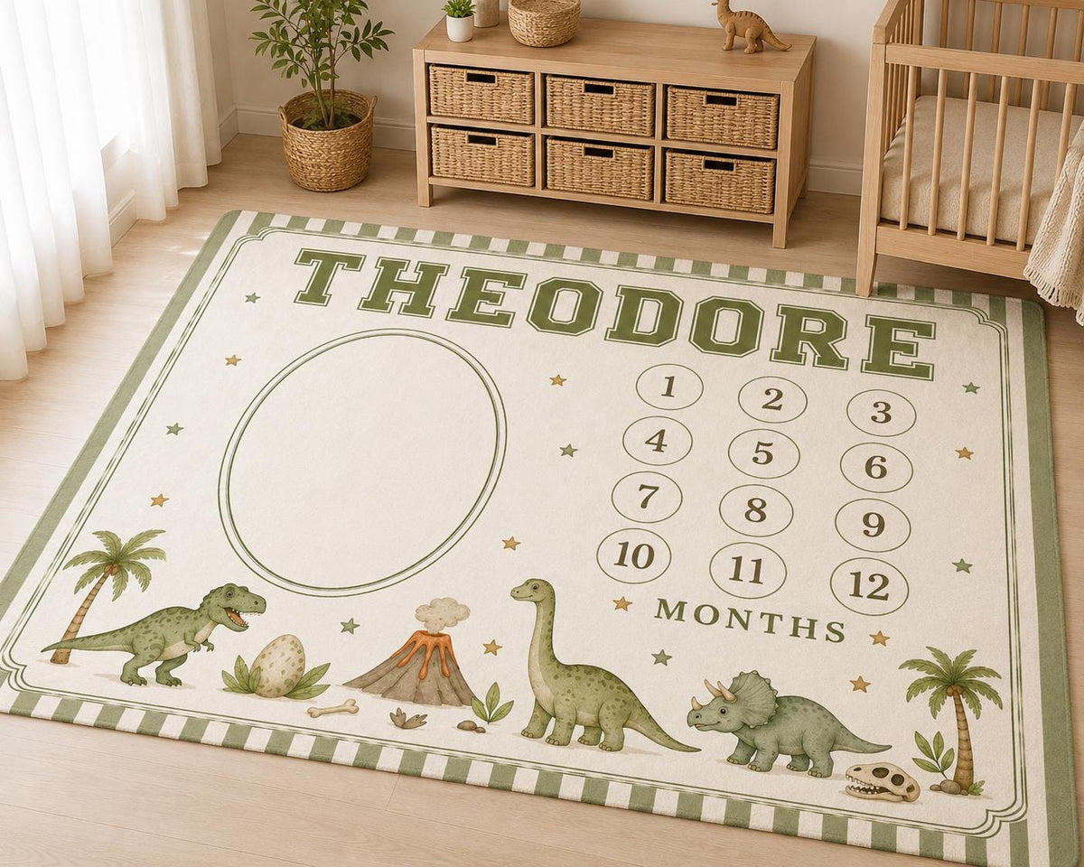 Personalized Dinosaur Milestone Blanket, Baby Monthly Milestone Blanket, First Year Dinosaur Blanket, Dino Baby Gift, Custom 