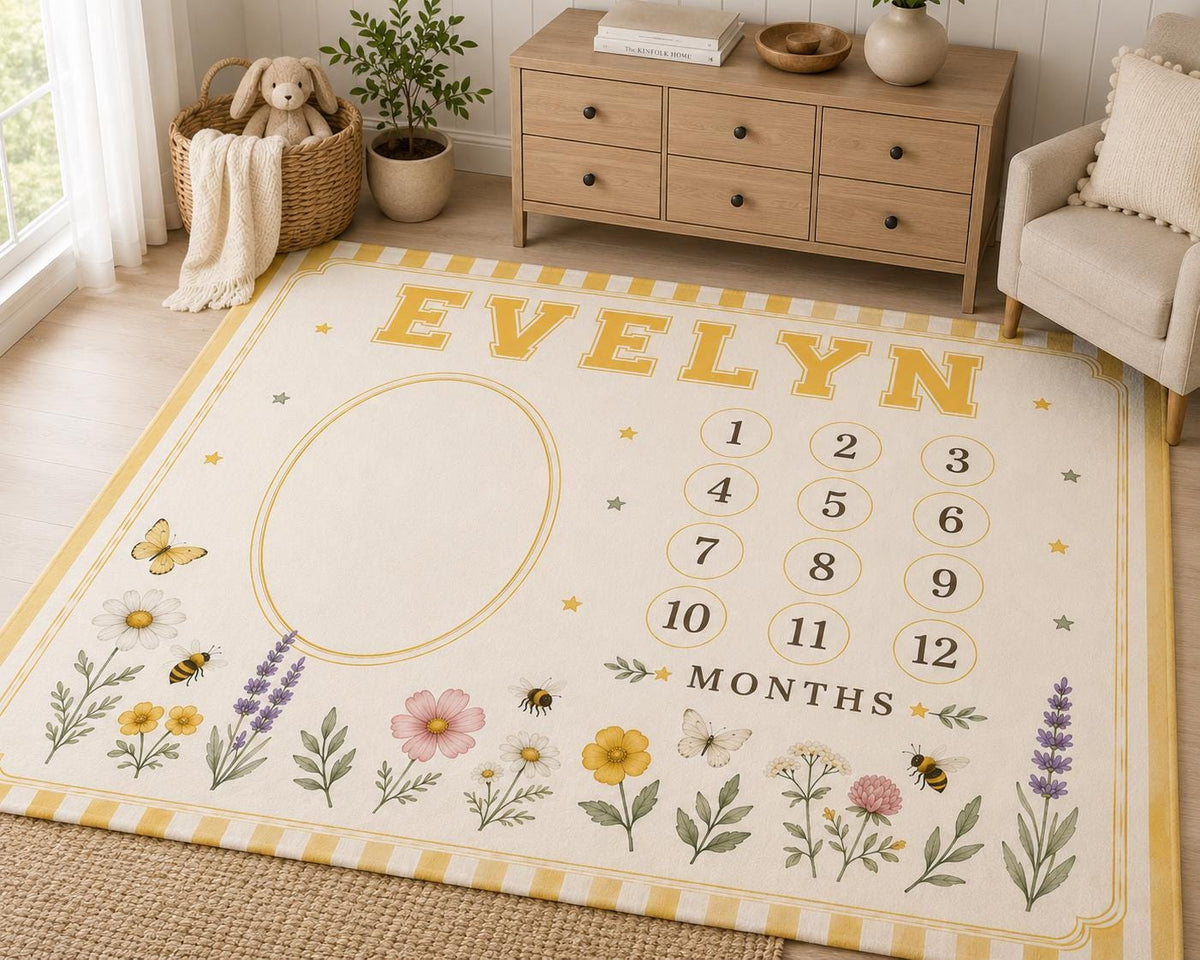 Personalized Wildflower Milestone Blanket, Baby Monthly Milestone Blanket, First Year Baby Blanket, Floral Baby Girl Gift, Cu