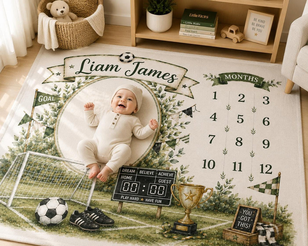 Personalized Soccer Baby Milestone Blanket, Sports Monthly Milestone Blanket, Custom Baby Name Blanket, Soccer Baby First Yea