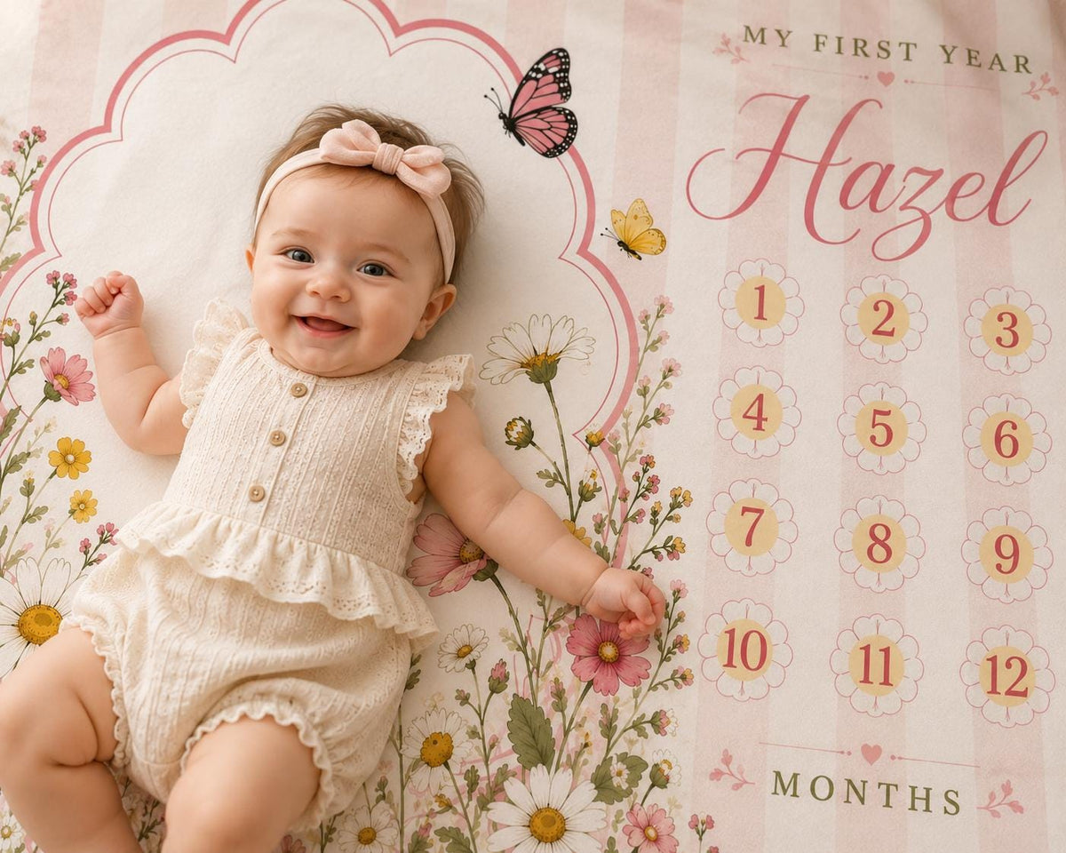 Personalized Wildflower Baby Milestone Blanket, Floral Monthly Milestone Blanket, Custom Baby Name Blanket, Daisy First Year 