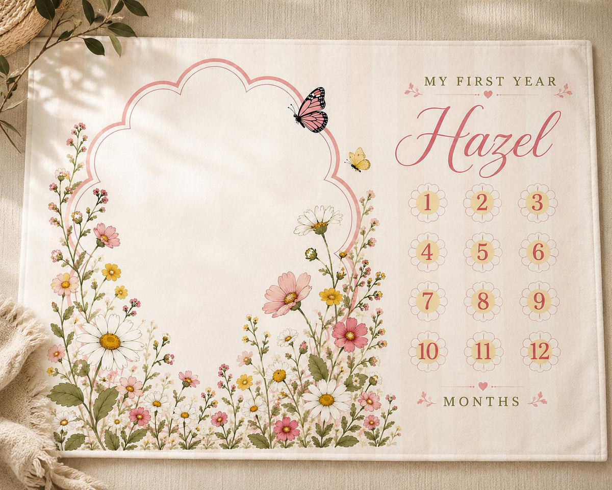 Personalized Wildflower Baby Milestone Blanket, Floral Monthly Milestone Blanket, Custom Baby Name Blanket, Daisy First Year 