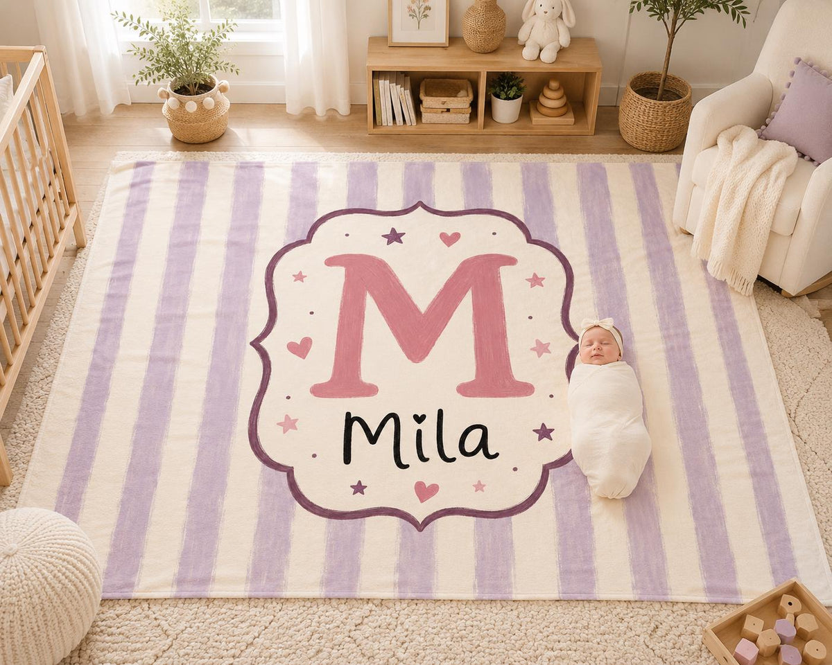 Personalized Initial Baby Blanket, Custom Letter Baby Blanket, Monogram Baby Name Blanket, Nursery Blanket, Newborn Gift, Bab