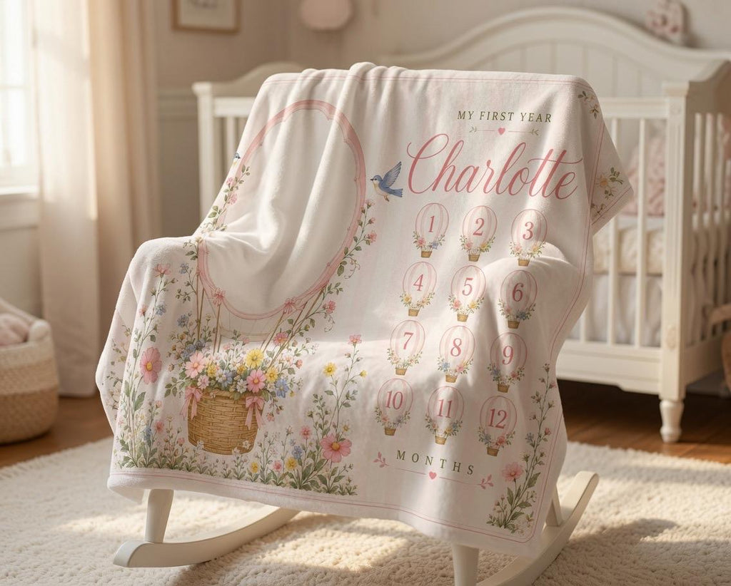 Personalized Strawberry Baby Blanket, Custom Initial Baby Blanket, Pink Monogram Nursery Blanket, Baby Girl Name Blanket, New