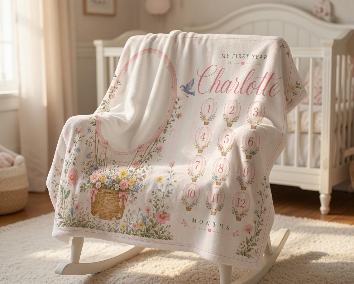 Personalized Strawberry Baby Blanket, Custom Initial Baby Blanket, Pink Monogram Nursery Blanket, Baby Girl Name Blanket, New
