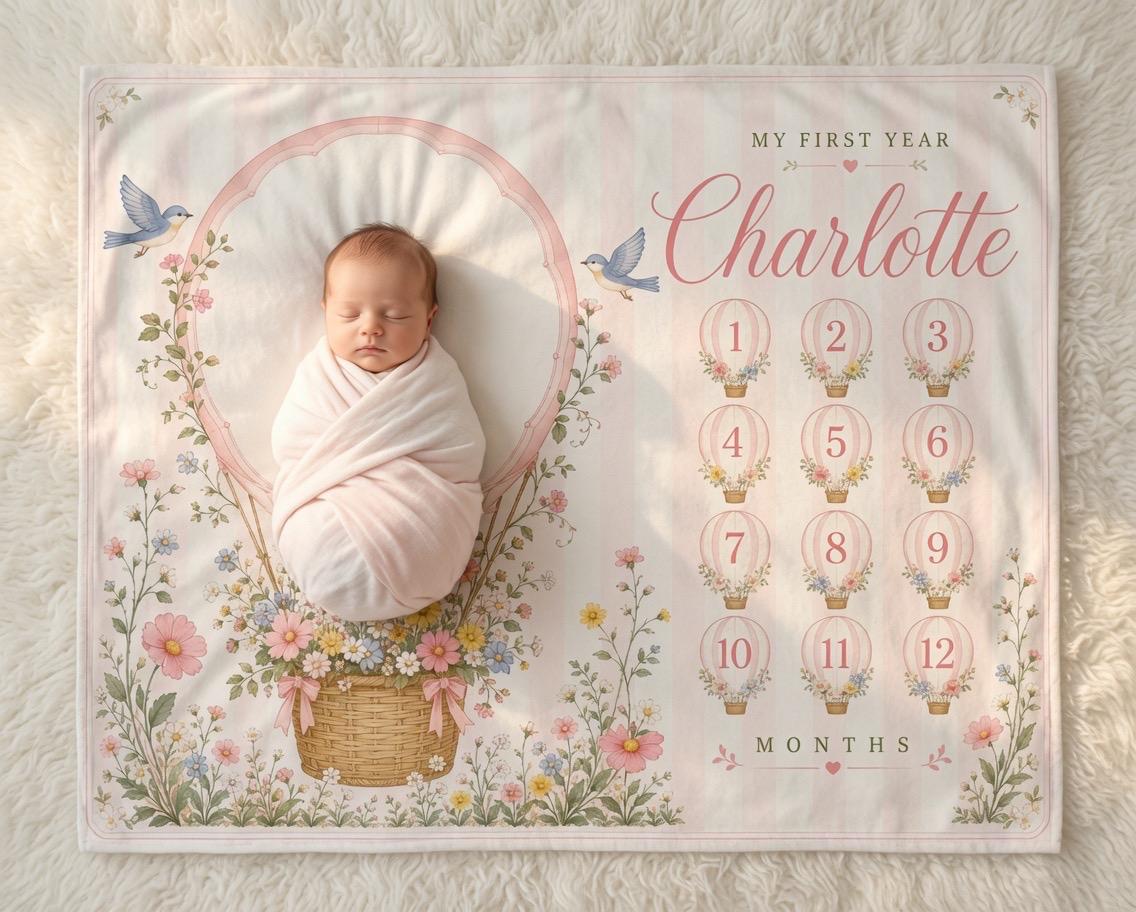 Personalized Strawberry Baby Blanket, Custom Initial Baby Blanket, Pink Monogram Nursery Blanket, Baby Girl Name Blanket, New