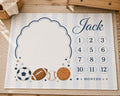 Personalized Sports Baby Milestone Blanket, Custom Boy Monthly Milestone Blanket, Football Soccer Basketball Baseball Baby Bl