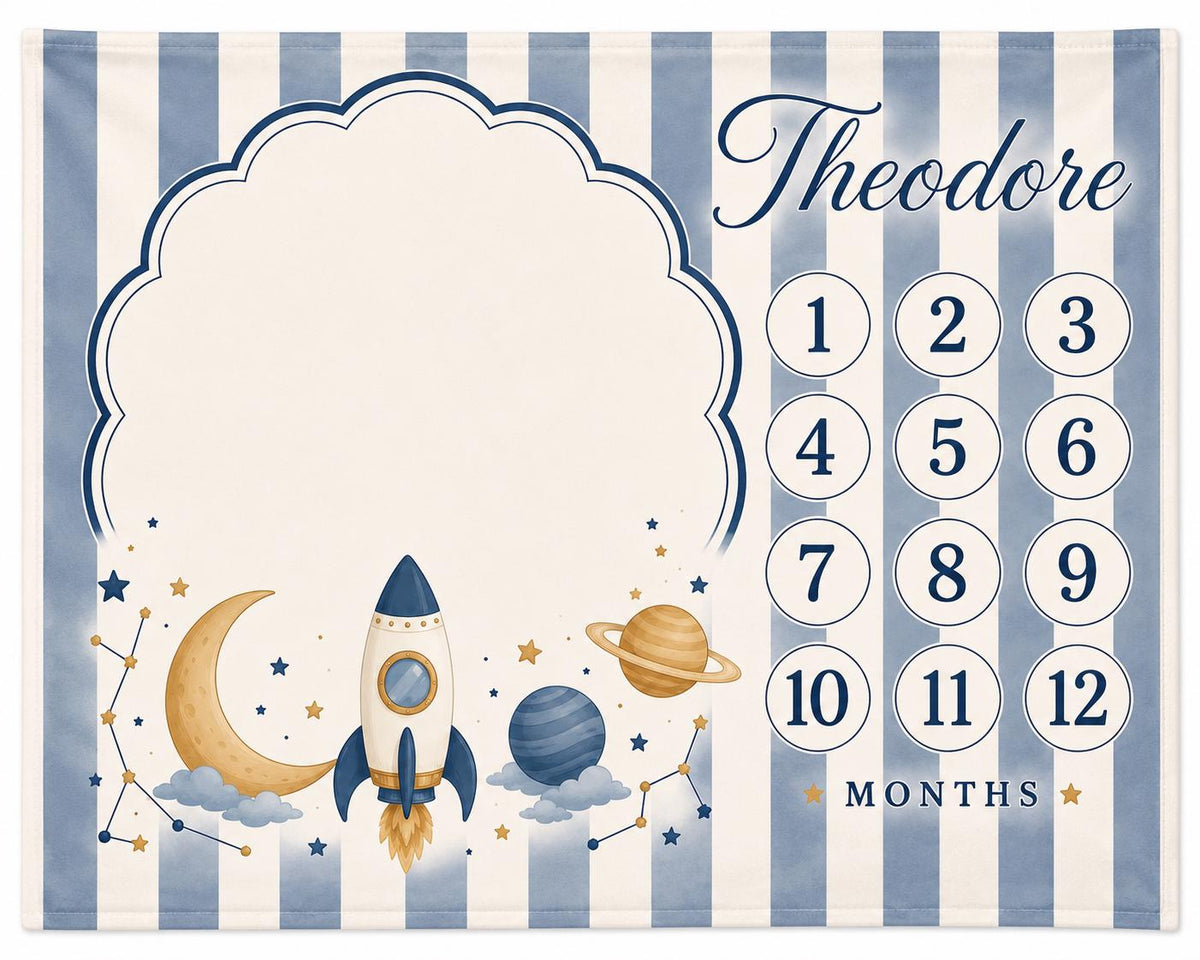 Personalized Space Baby Milestone Blanket, Rocket Baby Shower Gift, Custom Monthly Milestone Blanket, Outer Space Baby Boy Bl