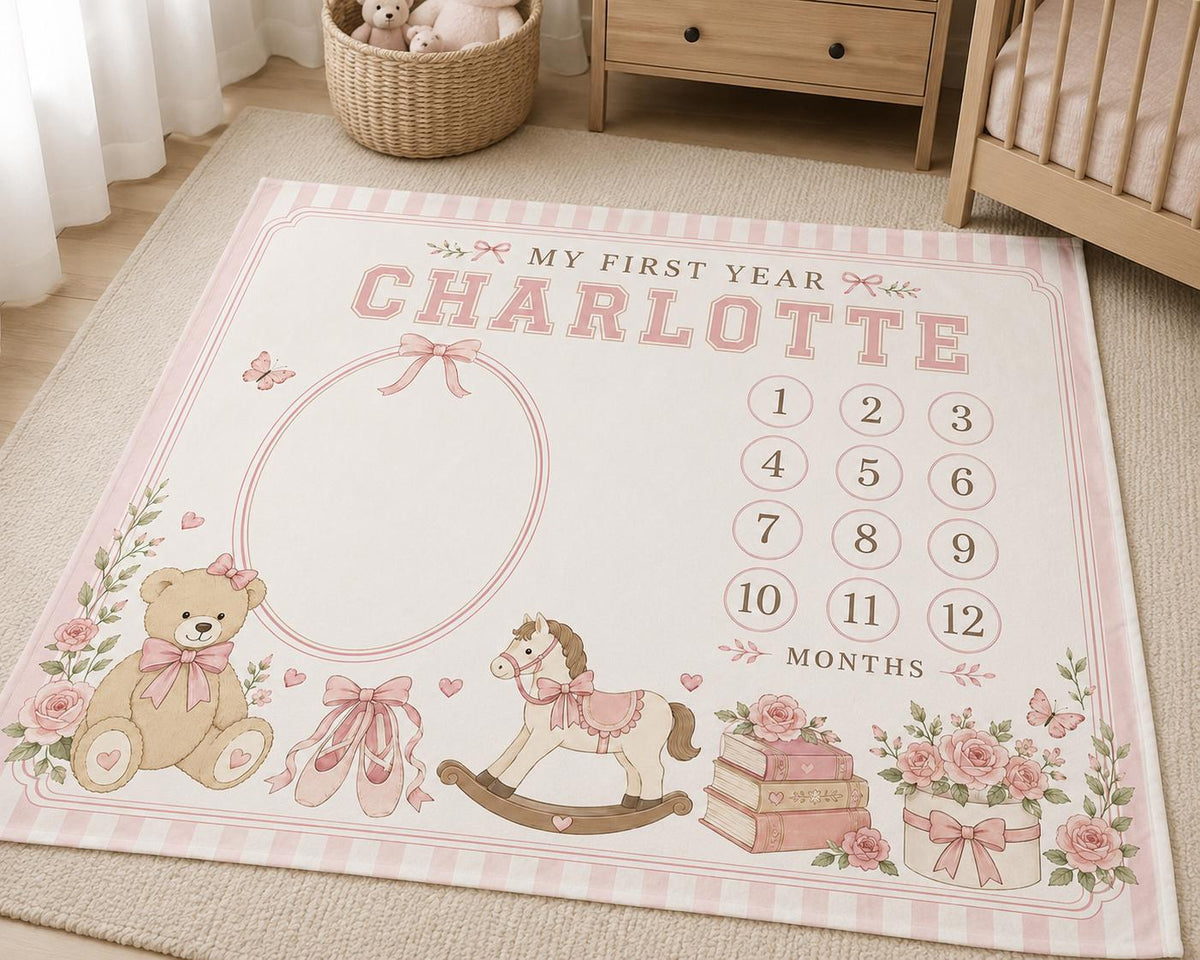 Personalized Baby Girl Milestone Blanket, Pink Coquette Baby Milestone Blanket, Custom Monthly Baby Blanket, First Year Baby 