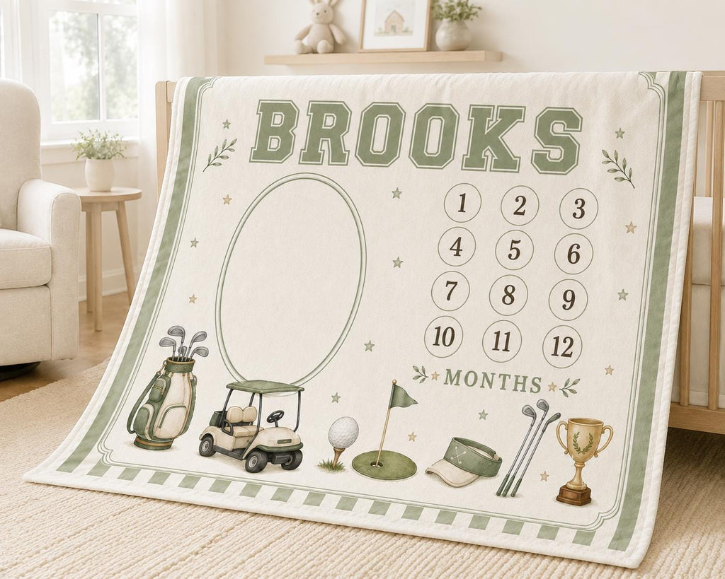 Personalized Golf Baby Milestone Blanket, Little Golfer Monthly Milestone Blanket, Sports First Year Blanket, Golf Nursery Gi