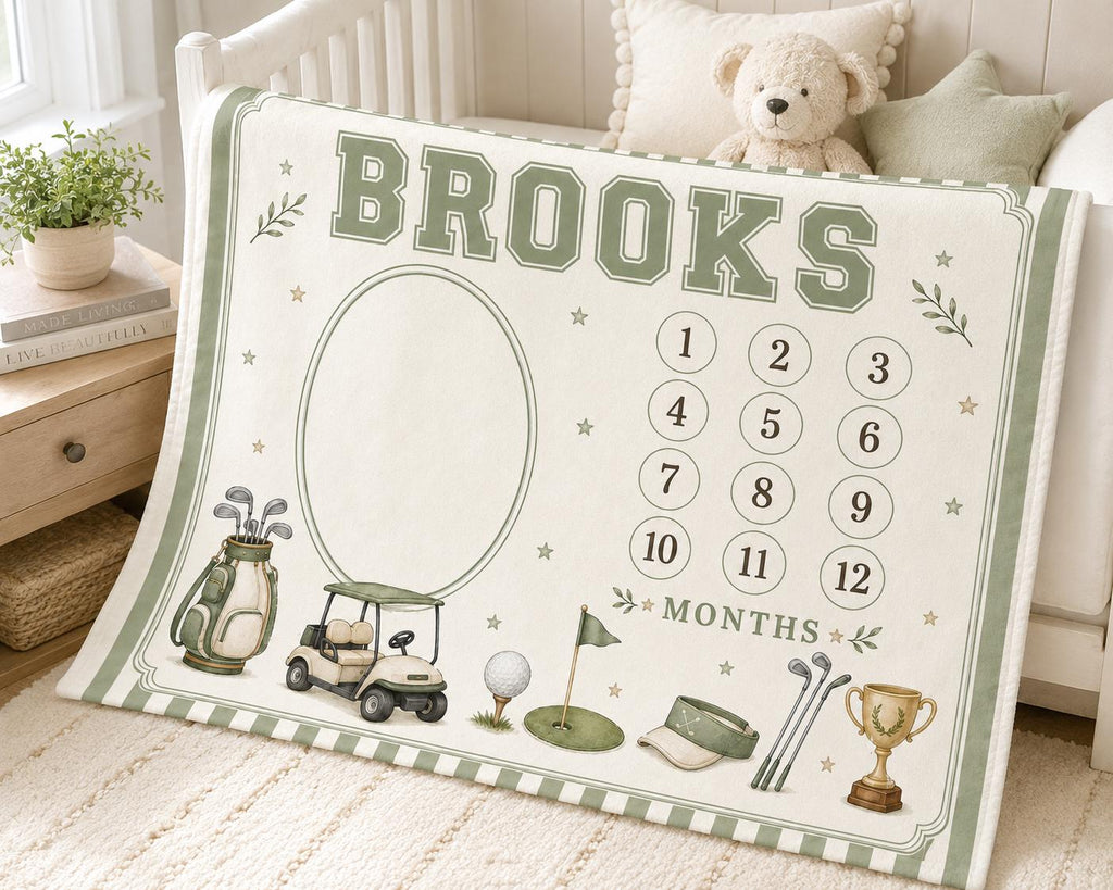 Personalized Golf Baby Milestone Blanket, Little Golfer Monthly Milestone Blanket, Sports First Year Blanket, Golf Nursery Gi