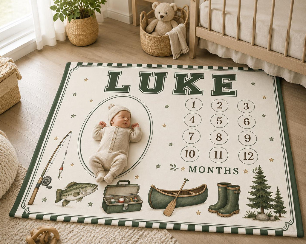 Personalized Fishing Baby Milestone Blanket, Little Fisherman Monthly Milestone Blanket, Camping First Year Blanket, Outdoor 