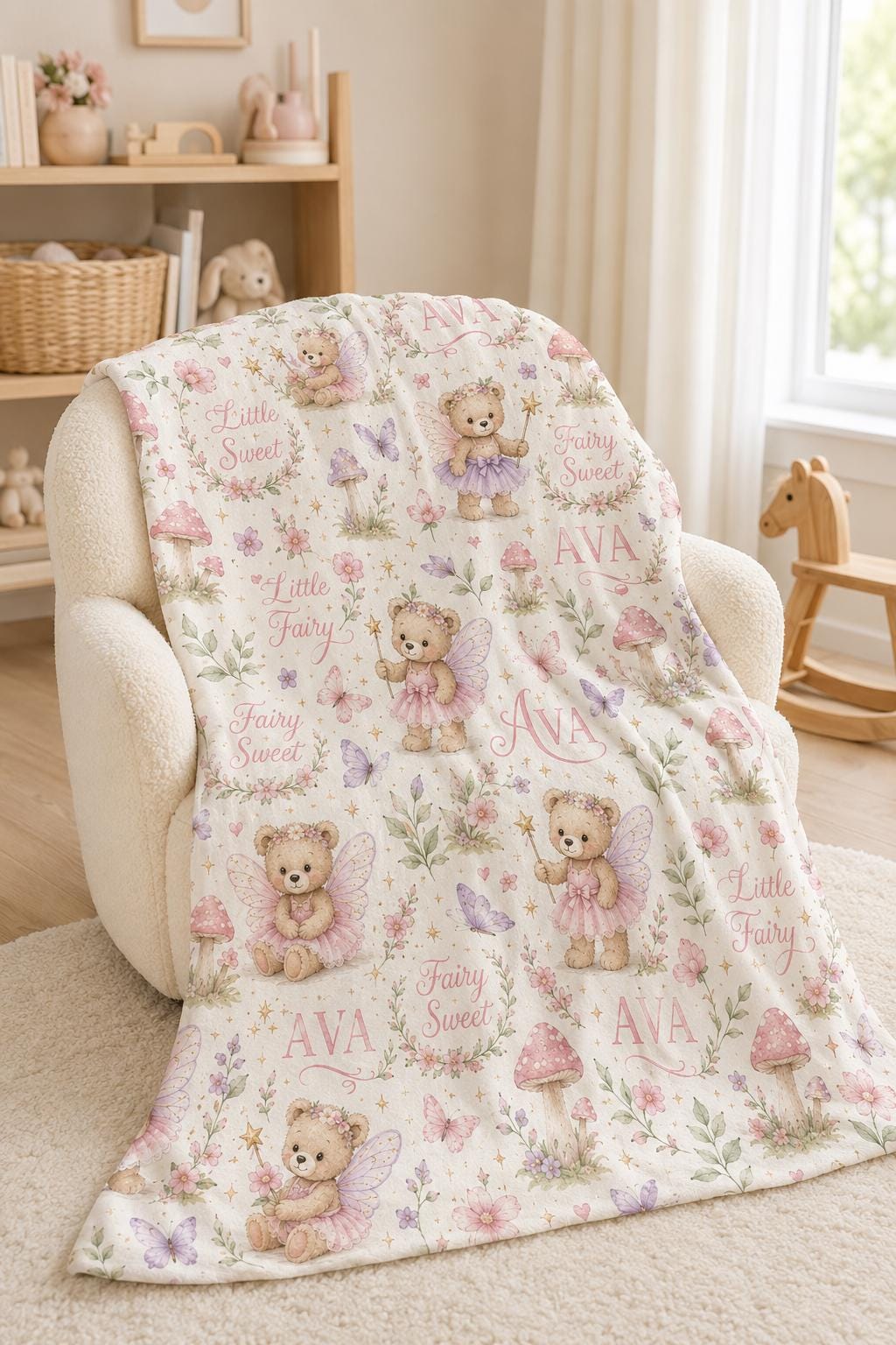 Personalized Fairy Baby Blanket, Custom Fairy Teddy Bear Blanket, Magical Baby Girl Blanket, Fairytale Nursery Decor, Baby Sh