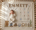 Personalized Western Milestone Blanket, Cowboy Baby Milestone Blanket, Highland Cow Monthly Blanket, Rustic Baby Boy First Ye