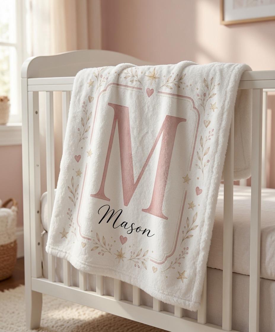 Personalized Initial Baby Blanket, Custom Monogram Baby Blanket, Name Baby Blanket, Neutral Nursery Blanket, Minimalist Baby 
