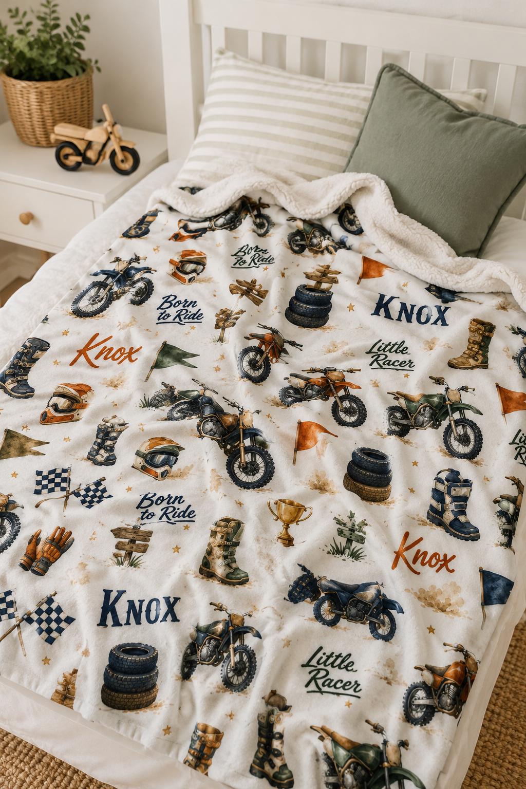 Personalized Dirt Bike Baby Blanket, Custom Motocross Blanket, Dirt Bike Minky Blanket, Little Racer Baby Boy Gift, Dirt Bike