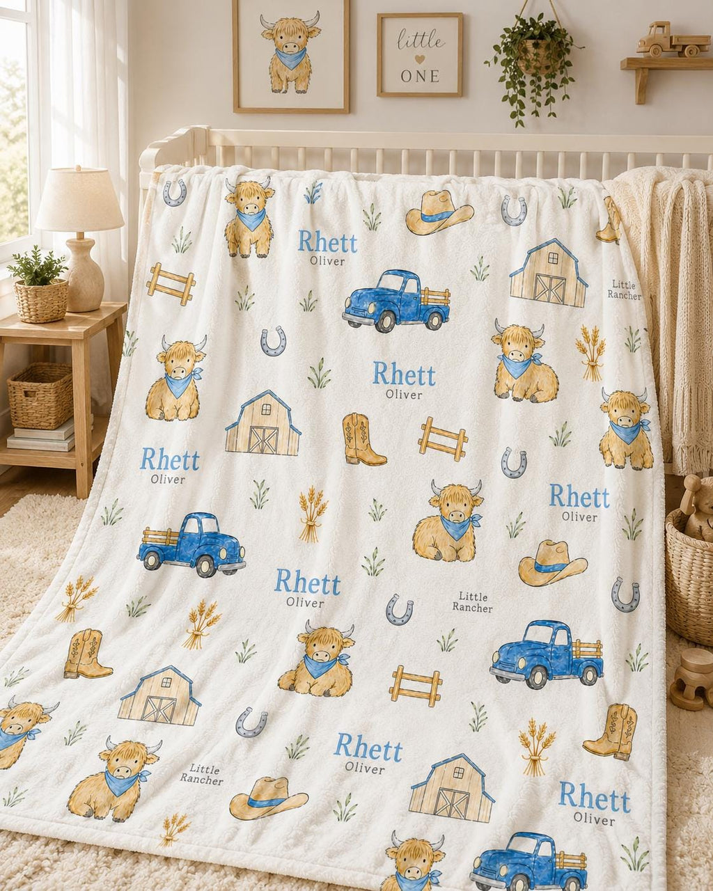 Personalized Highland Cow Baby Blanket, Custom Farm Baby Blanket, Western Nursery Blanket, Highland Cow Minky Blanket, Little