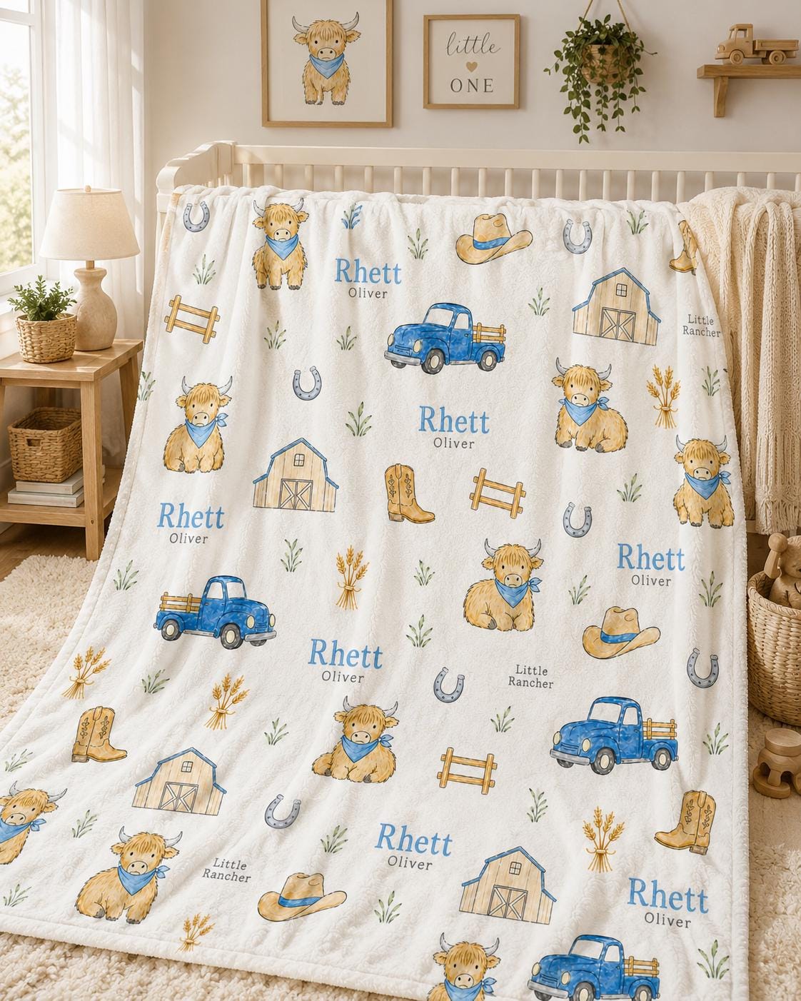 Personalized Highland Cow Baby Blanket, Custom Farm Baby Blanket, Western Nursery Blanket, Highland Cow Minky Blanket, Little