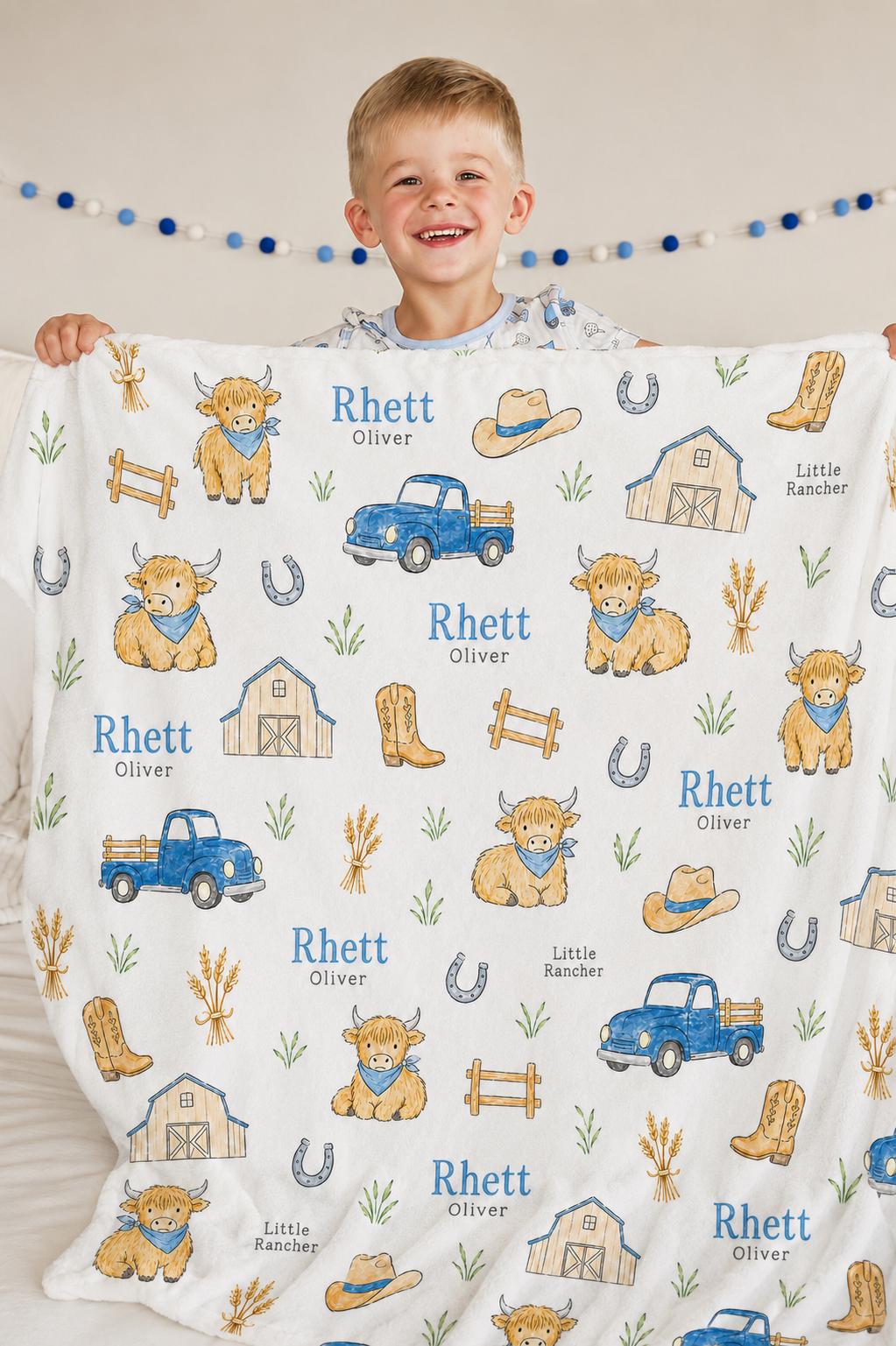Personalized Highland Cow Baby Blanket, Custom Farm Baby Blanket, Western Nursery Blanket, Highland Cow Minky Blanket, Little