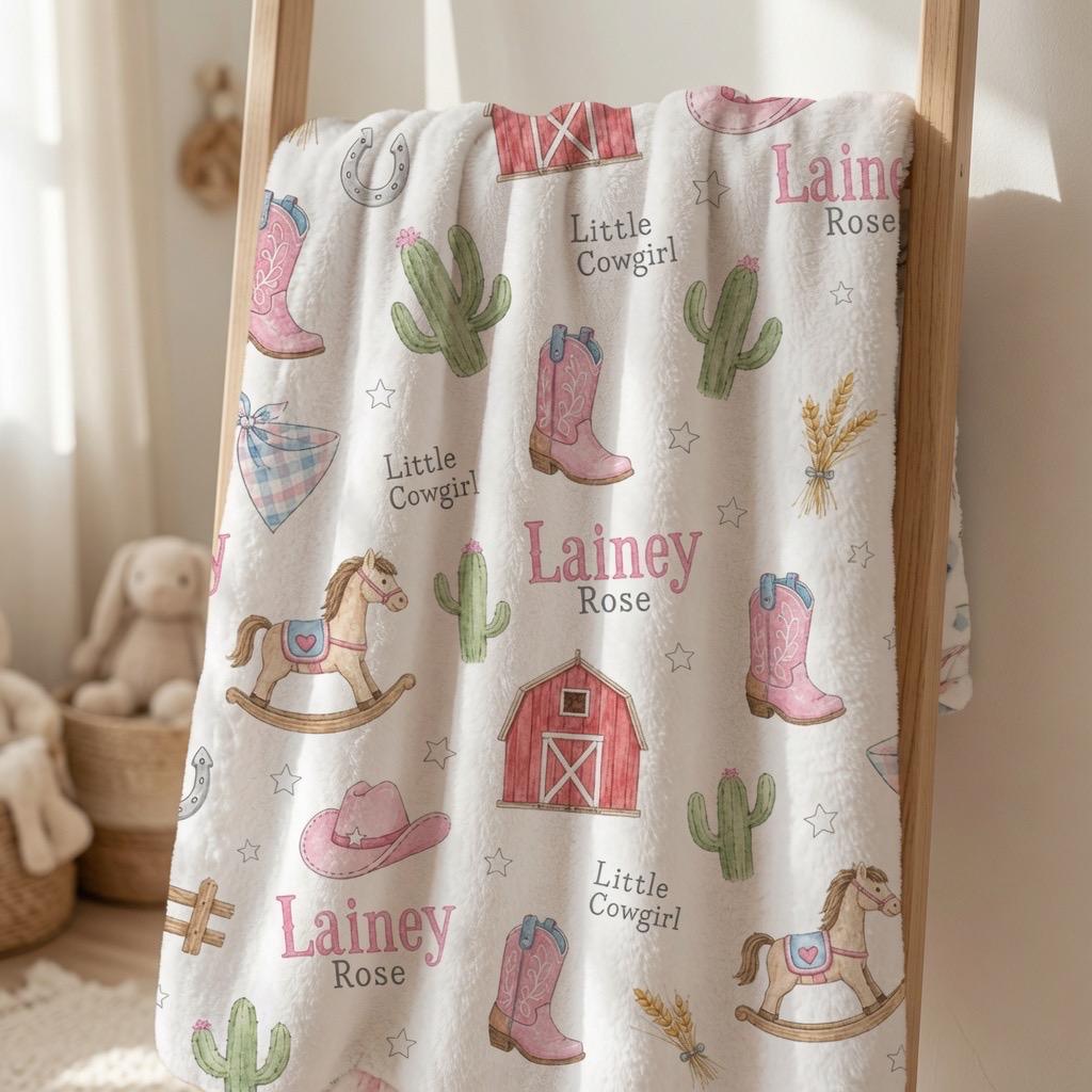 Personalized Cowgirl Baby Blanket, Custom Western Girl Blanket, Pink Cowgirl Nursery Blanket, Little Cowgirl Minky Blanket, B