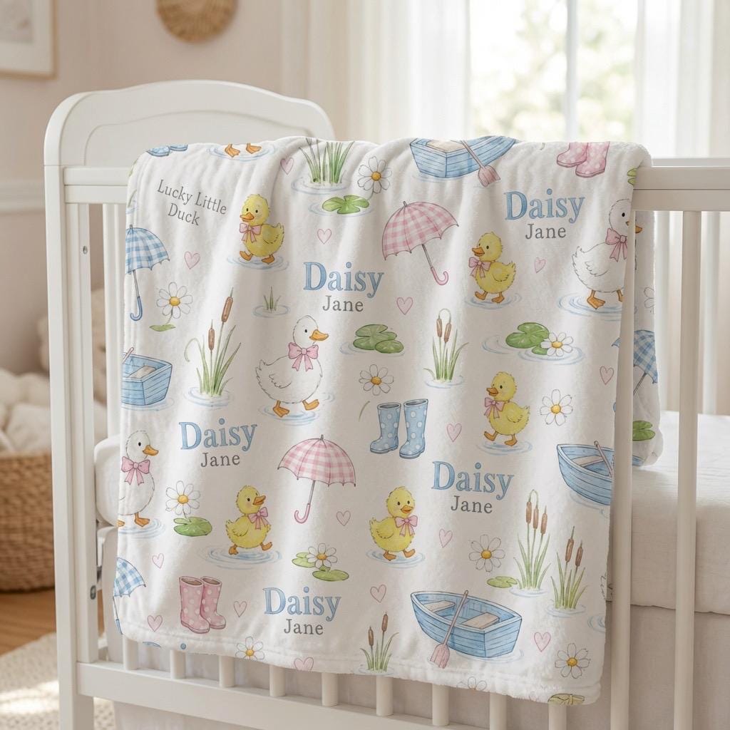 Personalized Duck Baby Blanket, Custom Baby Girl Blanket, Duckling Nursery Blanket, Spring Pond Minky Blanket, Baby Shower Gi