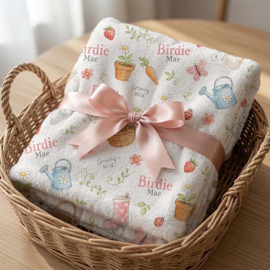 Personalized Gardening Baby Blanket, Custom Garden Baby Blanket, Personalized Baby Name Blanket, Garden Nursery Decor, Floral