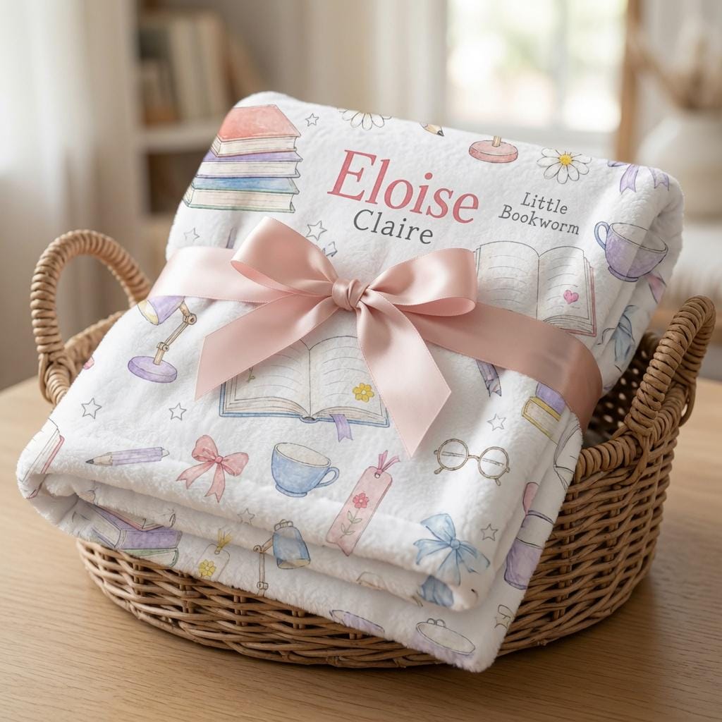 Personalized Book Lover Baby Blanket, Custom Baby Girl Blanket, Little Bookworm Minky Blanket, Reading Nursery Blanket, Baby 