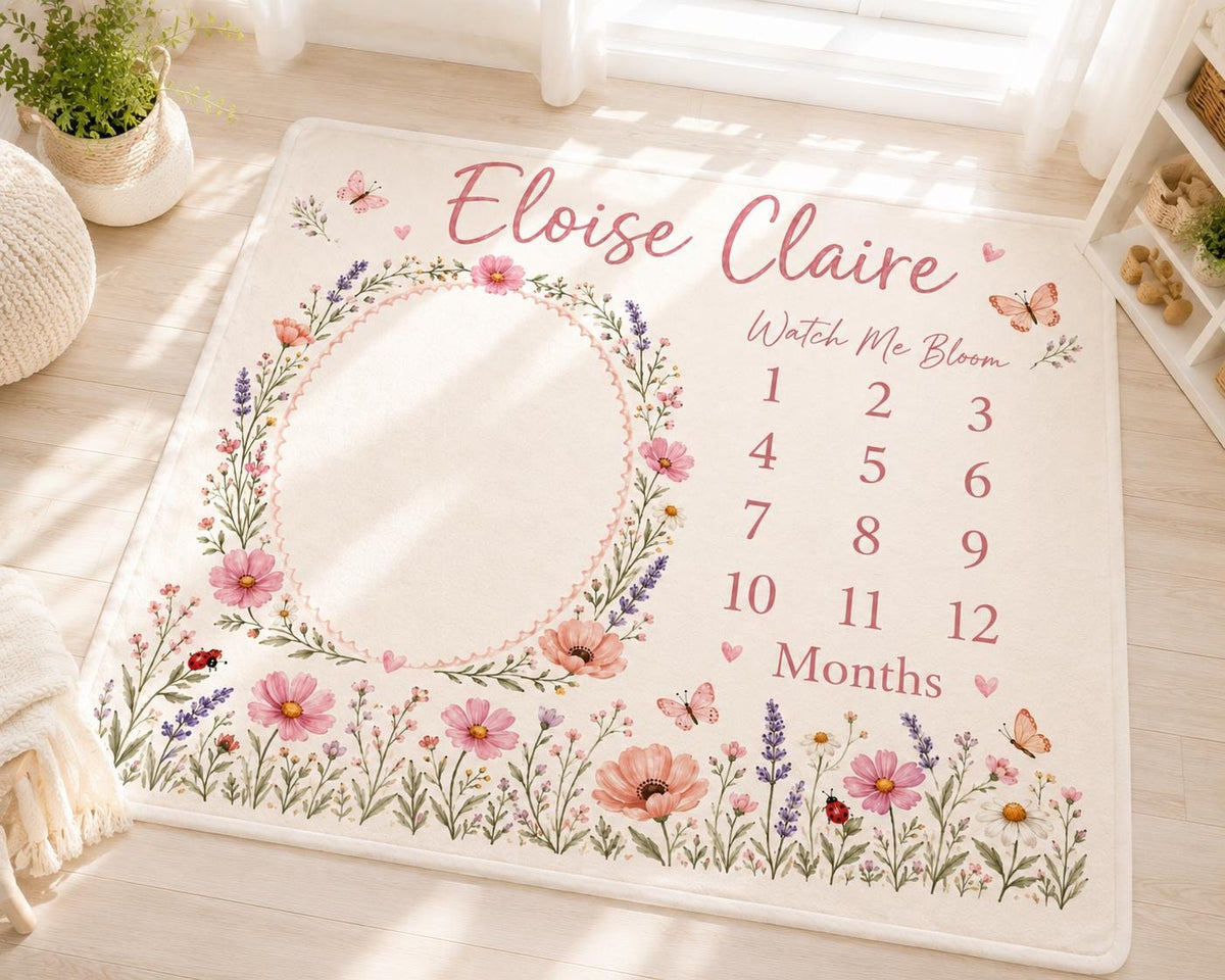 Personalized Floral Milestone Blanket, Custom Baby Girl Milestone Blanket, Wildflower Monthly Blanket, Baby Photo Blanket, Ba