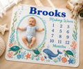 Personalized Ocean Milestone Blanket, Custom Sea Animal Baby Milestone Blanket, Whale & Turtle Monthly Blanket, Baby Photo Bl