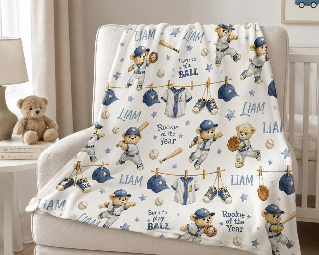 Personalized Baseball Baby Blanket, Rookie of the Year Blanket, Custom Baby Boy Name Blanket, Baseball Nursery Blanket, Teddy