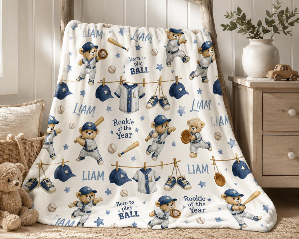 Personalized Baseball Baby Blanket, Rookie of the Year Blanket, Custom Baby Boy Name Blanket, Baseball Nursery Blanket, Teddy