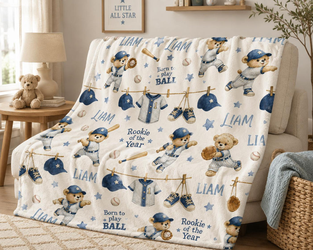 Personalized Baseball Baby Blanket, Rookie of the Year Blanket, Custom Baby Boy Name Blanket, Baseball Nursery Blanket, Teddy