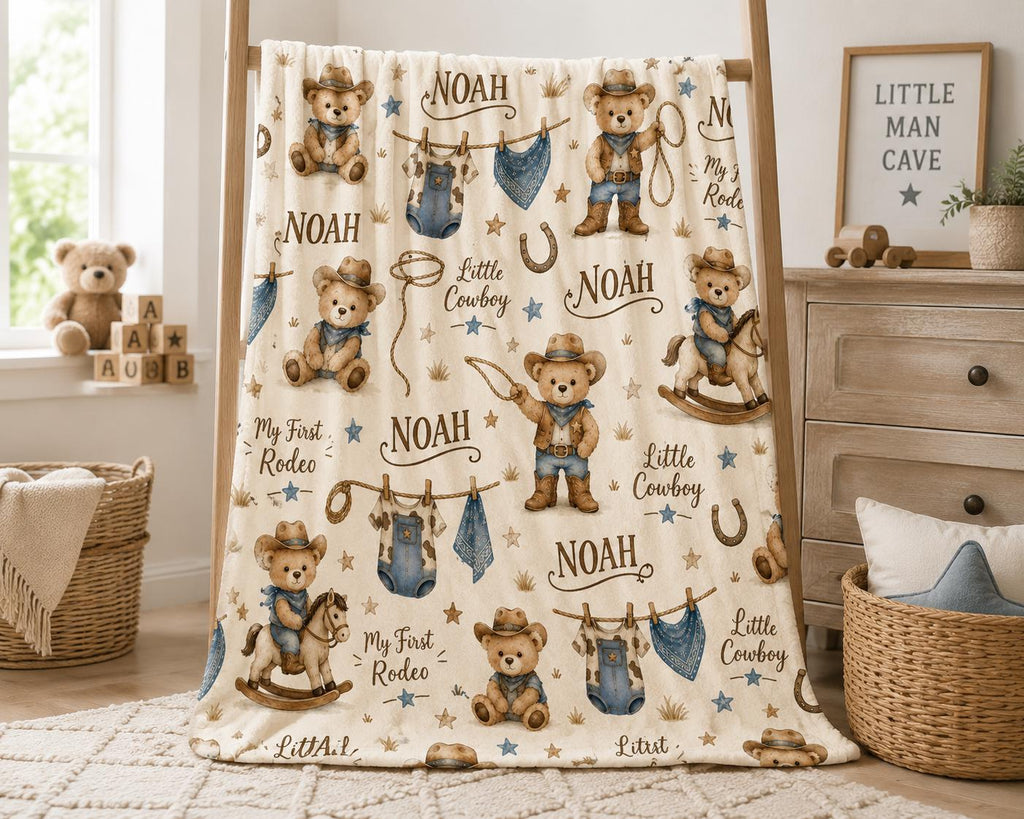 Personalized Cowboy Baby Blanket, My First Rodeo Blanket, Custom Baby Boy Name Blanket, Little Cowboy Nursery Blanket, Wester