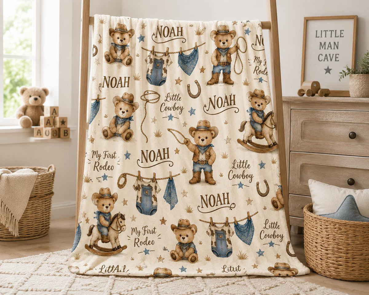 Personalized Cowboy Baby Blanket, My First Rodeo Blanket, Custom Baby Boy Name Blanket, Little Cowboy Nursery Blanket, Wester