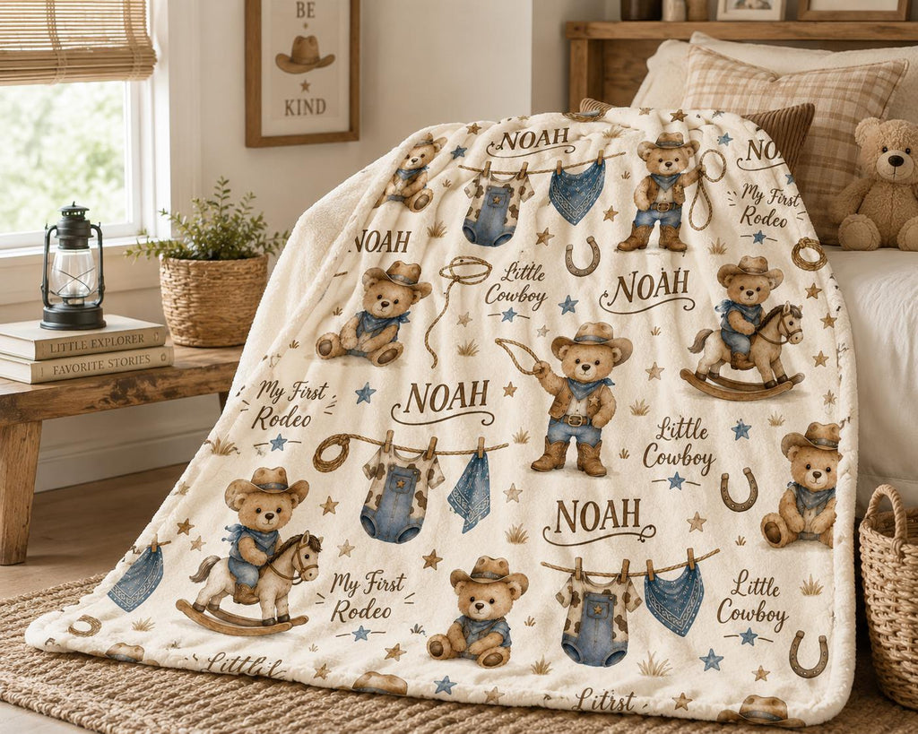 Personalized Cowboy Baby Blanket, My First Rodeo Blanket, Custom Baby Boy Name Blanket, Little Cowboy Nursery Blanket, Wester