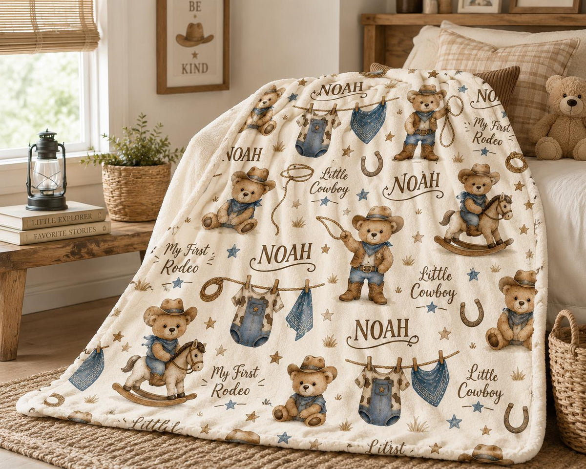Personalized Cowboy Baby Blanket, My First Rodeo Blanket, Custom Baby Boy Name Blanket, Little Cowboy Nursery Blanket, Wester