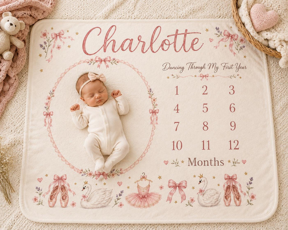 Personalized Ballet Milestone Blanket, Baby Girl Monthly Milestone Blanket, Swan Princess Baby Blanket, Custom Baby Photo Bla