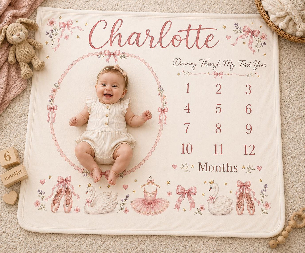 Personalized Ballet Milestone Blanket, Baby Girl Monthly Milestone Blanket, Swan Princess Baby Blanket, Custom Baby Photo Bla
