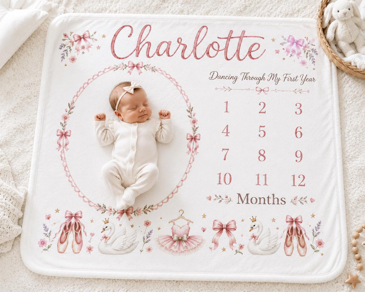 Personalized Ballet Milestone Blanket, Baby Girl Monthly Milestone Blanket, Swan Princess Baby Blanket, Custom Baby Photo Bla