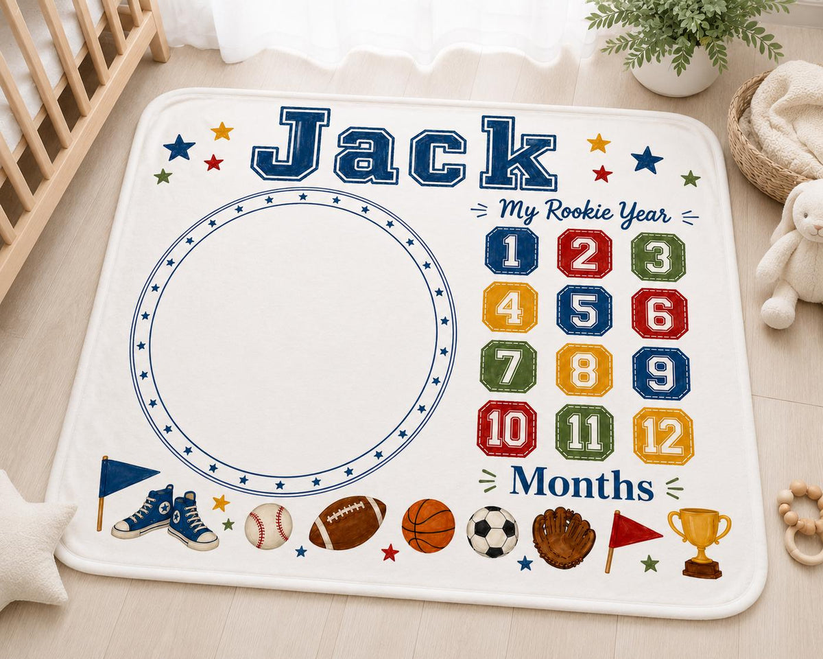 Personalized Sports Milestone Blanket, My Rookie Year Baby Milestone Blanket, Custom Monthly Baby Blanket, Sports Nursery Dec