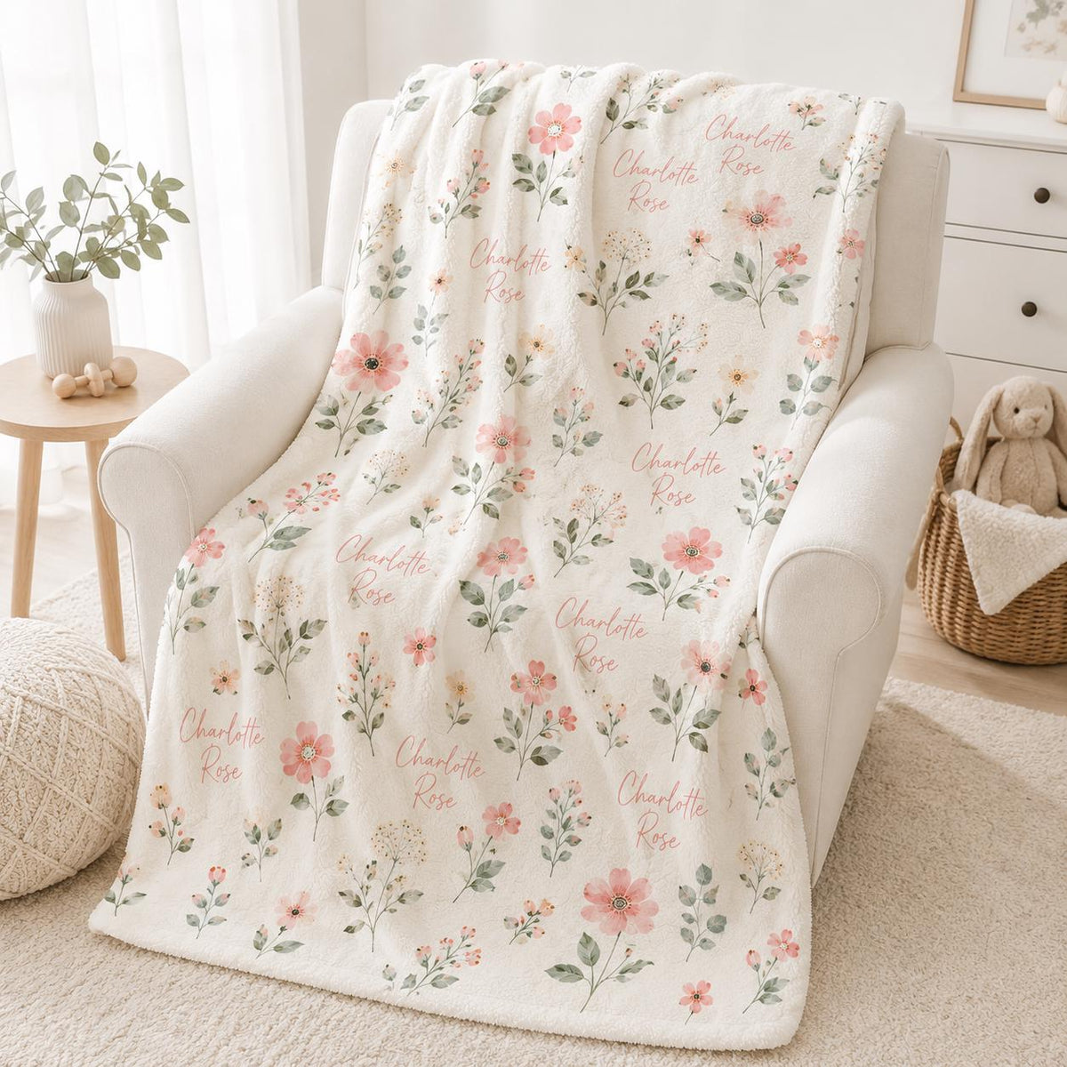 Personalized Floral Baby Blanket, Custom Name Baby Blanket Girl, Personalized Baby Girl Gift, Floral Nursery Blanket, Newborn