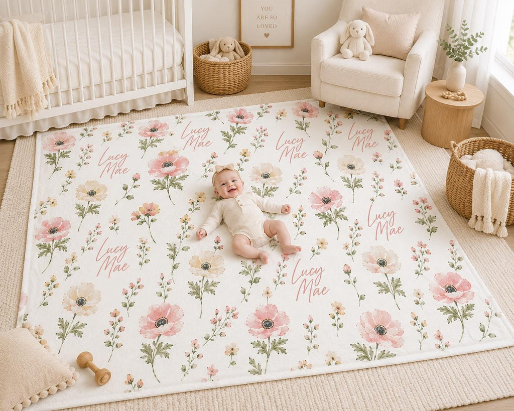 Personalized Wildflower Baby Blanket, Custom Name Baby Girl Blanket, Floral Nursery Blanket, Personalized Newborn Gift, Baby 