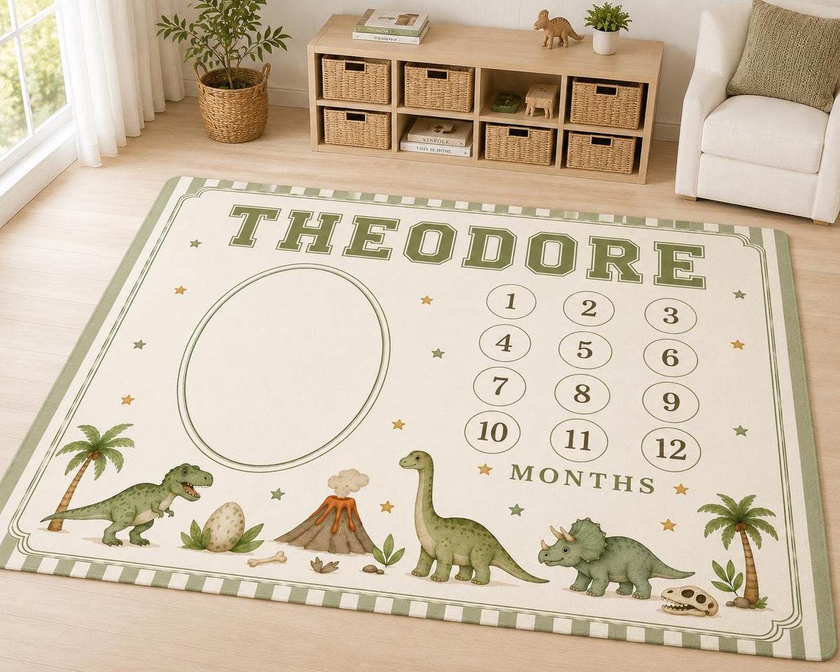 Personalized Dinosaur Milestone Blanket, Baby Monthly Milestone Blanket, First Year Dinosaur Blanket, Dino Baby Gift, Custom 