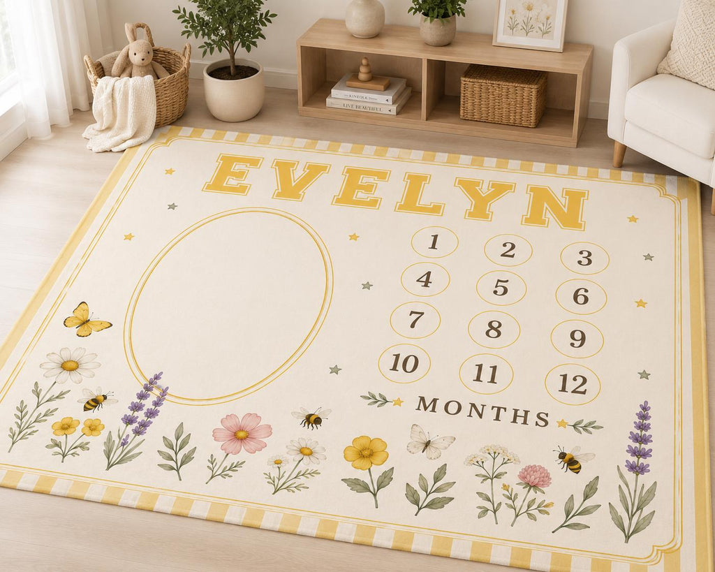 Personalized Wildflower Milestone Blanket, Baby Monthly Milestone Blanket, First Year Baby Blanket, Floral Baby Girl Gift, Cu