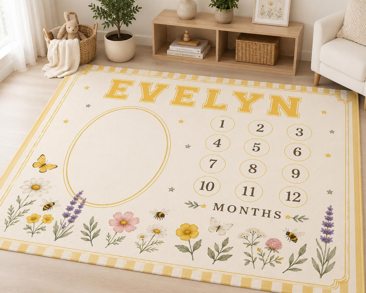 Personalized Wildflower Milestone Blanket, Baby Monthly Milestone Blanket, First Year Baby Blanket, Floral Baby Girl Gift, Cu